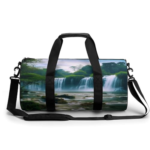 Sporttasche für Damen und Herren, Aquarell-Muster, zylindrische Reisetasche mit verstellbaren Trägern für Reisen, Sport, Workout, Wasserfall-Landschaft, 45x23x23CM, Reisetasche von LFDSYEOQ