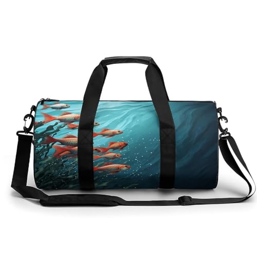 Sporttasche für Damen und Herren, Dusk Tropical Beach Palm zylindrische Reisetasche mit verstellbaren Riemen für Reisen, Sport, Workout, Fisch-Aquarium, 45x23x23CM, Reisetasche von LFDSYEOQ