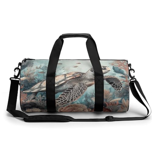 Sporttasche für Damen und Herren, Schildkröte, zylindrische Reisetasche mit verstellbaren Riemen für Reisen, Sport, Workout, schildkröte, 45x23x23CM, Reisetasche von LFDSYEOQ