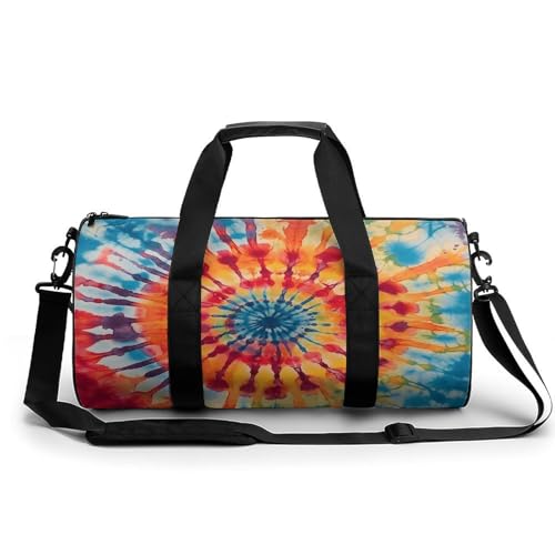 Sporttasche für Damen und Herren, lebendige und kräftige Batikfärbung, zylindrische Reisetasche mit verstellbaren Trägern für Reisen, Sport, Workout, Lebendige und kräftige Batikfärbung, 45x23x23CM, von LFDSYEOQ
