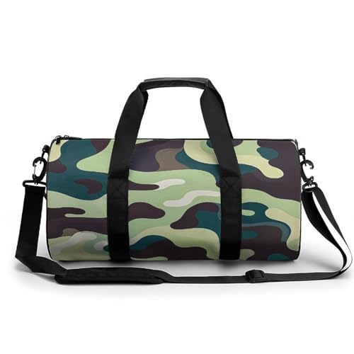 Sporttasche für Damen und Herren, weiße kleine Blumen, zylindrische Reisetasche mit verstellbaren Trägern für Reisen, Sport, Workout, Abstrakte Tarnung, 45x23x23CM, Reisetasche von LFDSYEOQ