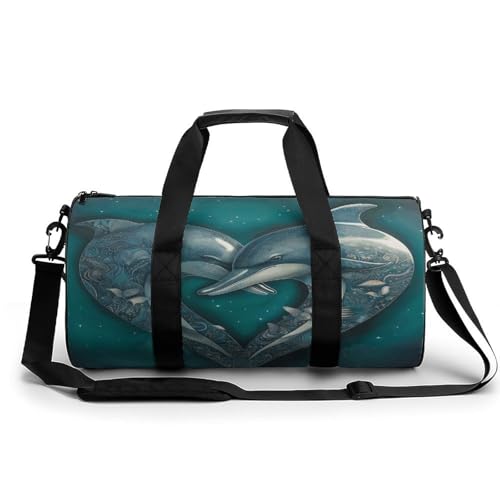 Sporttasche für Damen und Herren, zwei Delfin-Muster, zylindrische Reisetasche mit verstellbaren Trägern für Reisen, Sport, Workout, Zwei Delfine, 45x23x23CM, Reisetasche von LFDSYEOQ