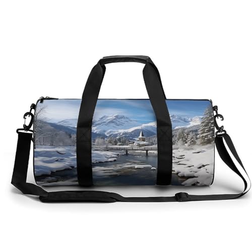 Sporttasche für Damen und Herren, zylindrische Reisetasche mit verstellbaren Riemen für Reisen, Sport, Workout, Winterlandschaft in den bayerischen Alpen, 45x23x23CM, Reisetasche von LFDSYEOQ