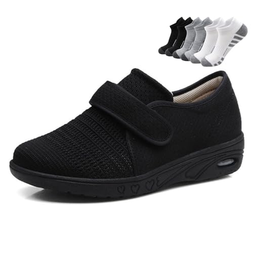 Diabetische Gesundheitsschuhe, breiter Leisten Atmungsaktive, dämpfende Laufschuhe(Black,40 EU) von LFFTBK