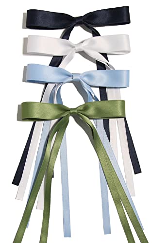 4 Stück Haarspangen für Frauen Quaste Band Schleife Haarspangen mit langem Schwanz, Frauen Haarspange für Mädchen, solide Haarspangen, lange Haarschmuck, Haarspangen mit Schleife (Marineblau, Weiß, Hellblau, Grün) 4 Stück Haarspangen für Frauen Quaste Band Schleife Haarspangen mit langem Schwanz, Frauen Haarspange für Mädchen, solide Haarspangen, lange Haarschmuck, Haarspangen mit Schleife (Marineblau, Weiß, Hellblau, Grün) von LFOUVRE