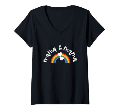 Damen Lesbische Mütter, 2 Paare, Mama und Mama, Regenbogenfarben T-Shirt mit V-Ausschnitt Damen Lesbische Mütter, 2 Paare, Mama und Mama, Regenbogenfarben T-Shirt mit V-Ausschnitt von LGBT Family Mama Co