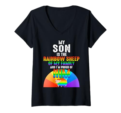 Damen Stolze Familie von Sohn Rainbow Sheep Straight LGBT Gay Pride T-Shirt mit V-Ausschnitt Damen Stolze Familie von Sohn Rainbow Sheep Straight LGBT Gay Pride T-Shirt mit V-Ausschnitt von LGBT Family Proud Dad Mom LGBT Son Pride Cousin