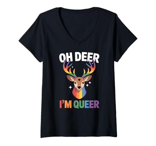 Damen LGBT Pride Month Queer | Vintage Oh Deer Ich bin Queer Pride T-Shirt mit V-Ausschnitt Damen LGBT Pride Month Queer | Vintage Oh Deer Ich bin Queer Pride T-Shirt mit V-Ausschnitt von LGBT Pride Celebration Apparel.USA