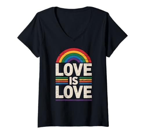 Damen LGBT Pride Month | Retro LGBTQ Pride Regenbogenliebe ist Liebe T-Shirt mit V-Ausschnitt Damen LGBT Pride Month | Retro LGBTQ Pride Regenbogenliebe ist Liebe T-Shirt mit V-Ausschnitt von LGBT Pride Celebration Apparel.USA