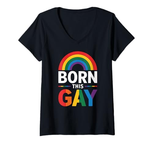 Damen LGBT Pride Month Schwul | Retro Rainbow Born Gay Pride Parade T-Shirt mit V-Ausschnitt Damen LGBT Pride Month Schwul | Retro Rainbow Born Gay Pride Parade T-Shirt mit V-Ausschnitt von LGBT Pride Celebration Apparel.USA