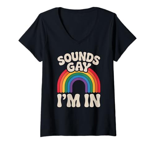 Damen LGBTQ Pride Month Gay | Retro-Regenbogenflagge klingt nach Gay Pride T-Shirt mit V-Ausschnitt Damen LGBTQ Pride Month Gay | Retro-Regenbogenflagge klingt nach Gay Pride T-Shirt mit V-Ausschnitt von LGBT Pride Celebration Apparel.USA