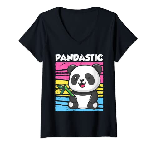 Damen Pansexuell Panda Spruch Pandastic Pansexualität Pan T-Shirt mit V-Ausschnitt Damen Pansexuell Panda Spruch Pandastic Pansexualität Pan T-Shirt mit V-Ausschnitt von LGBT Pride Geschenke und Pansexualität T-Shirts