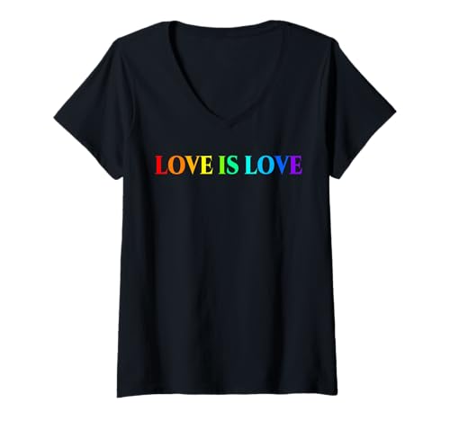 Damen Love is love LGBT Gay Pride Month Regenbogen Design T-Shirt mit V-Ausschnitt Damen Love is love LGBT Gay Pride Month Regenbogen Design T-Shirt mit V-Ausschnitt von LGBT Pride Month Gay LGBTQ Design Geschenke