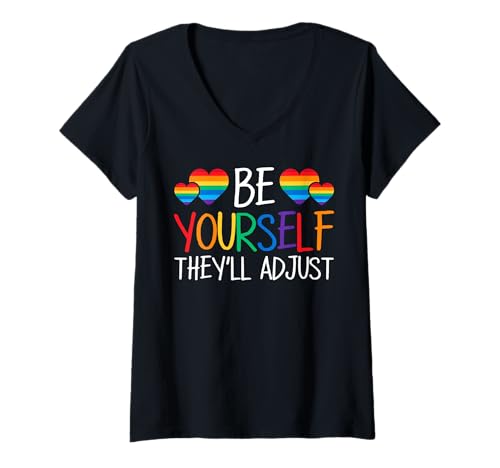 Damen Be Yourself They'll Adjust LGBTQ Pride Equality Regenbogen-Flagge T-Shirt mit V-Ausschnitt Damen Be Yourself They'll Adjust LGBTQ Pride Equality Regenbogen-Flagge T-Shirt mit V-Ausschnitt von LGBT Pride Month Transgender Trans Flag Rainbow