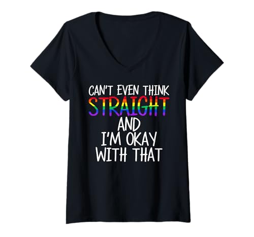Damen Ich kann nicht einmal denken und ich bin okay mit diesem LGBTQ Pride Rainbow T-Shirt mit V-Ausschnitt Damen Ich kann nicht einmal denken und ich bin okay mit diesem LGBTQ Pride Rainbow T-Shirt mit V-Ausschnitt von LGBT Pride Month Transgender Trans Flag Rainbow