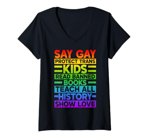 Damen LGBTQ Pride Regenbogen-Flagge Schwul Lesben Nicht Binäre Gleichheit T-Shirt mit V-Ausschnitt Damen LGBTQ Pride Regenbogen-Flagge Schwul Lesben Nicht Binäre Gleichheit T-Shirt mit V-Ausschnitt von LGBT Pride Month Transgender Trans Flag Rainbow