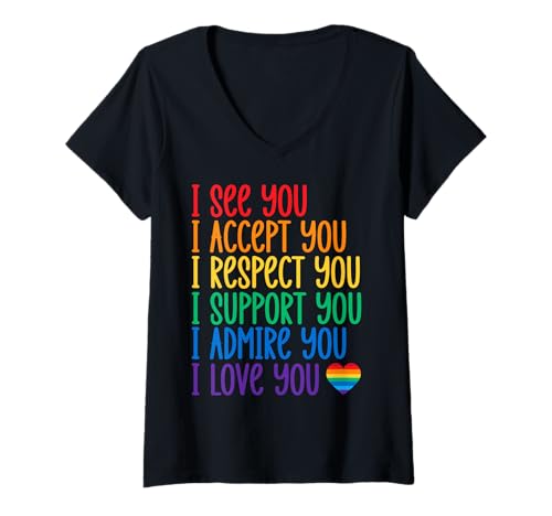 Damen LGBTQ Pride Regenbogen-Flagge Schwul Lesben Nicht Binäre Gleichheit T-Shirt mit V-Ausschnitt Damen LGBTQ Pride Regenbogen-Flagge Schwul Lesben Nicht Binäre Gleichheit T-Shirt mit V-Ausschnitt von LGBT Pride Month Transgender Trans Flag Rainbow