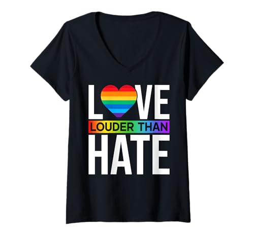 Damen Love Louder Than Hate LGBTQ Pride Regenbogenflagge Schwul Lesben T-Shirt mit V-Ausschnitt Damen Love Louder Than Hate LGBTQ Pride Regenbogenflagge Schwul Lesben T-Shirt mit V-Ausschnitt von LGBT Pride Month Transgender Trans Flag Rainbow