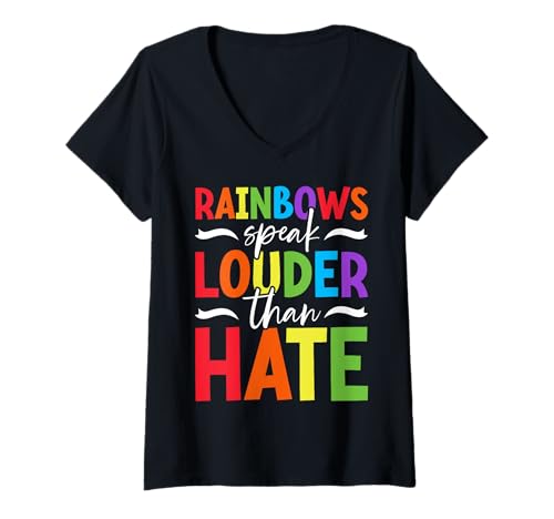 Damen Rainbows Speak Louder Than Hate LGBTQ Pride Homosexuell Lesben T-Shirt mit V-Ausschnitt Damen Rainbows Speak Louder Than Hate LGBTQ Pride Homosexuell Lesben T-Shirt mit V-Ausschnitt von LGBT Pride Month Transgender Trans Flag Rainbow