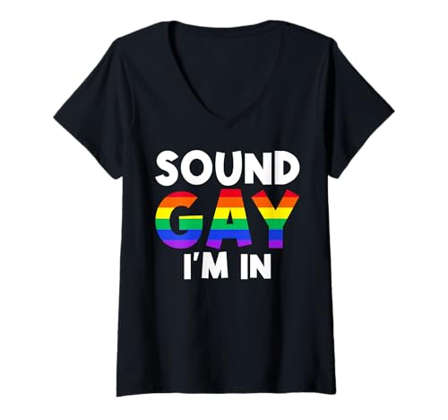 Damen Sound Gay I'm In LGBTQ Pride Regenbogen-Flagge Lesben Nicht Binär T-Shirt mit V-Ausschnitt von LGBT Pride Month Transgender Trans Flag Rainbow