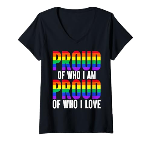 Damen Stolz darauf, wen ich stolz darauf bin, wen ich liebe LGBTQ Pride Rainbow T-Shirt mit V-Ausschnitt Damen Stolz darauf, wen ich stolz darauf bin, wen ich liebe LGBTQ Pride Rainbow T-Shirt mit V-Ausschnitt von LGBT Pride Month Transgender Trans Flag Rainbow