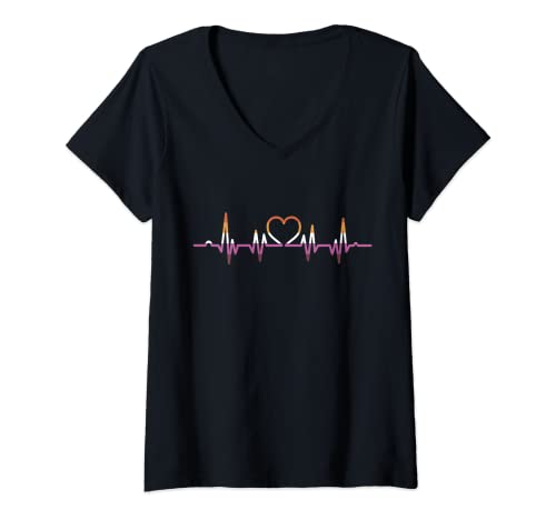 Damen Lesbian Herzschlag LGBTQ Pride T-Shirt mit V-Ausschnitt Damen Lesbian Herzschlag LGBTQ Pride T-Shirt mit V-Ausschnitt von LGBT Pride Rainbow Clothing
