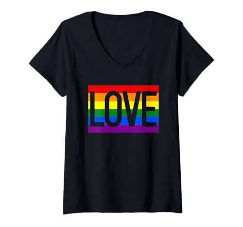 Damen LGBTQ Gay Pride Flag Schwulenstolz Regenbogen Flagge Liebe T-Shirt mit V-Ausschnitt von LGBT Pride Tees