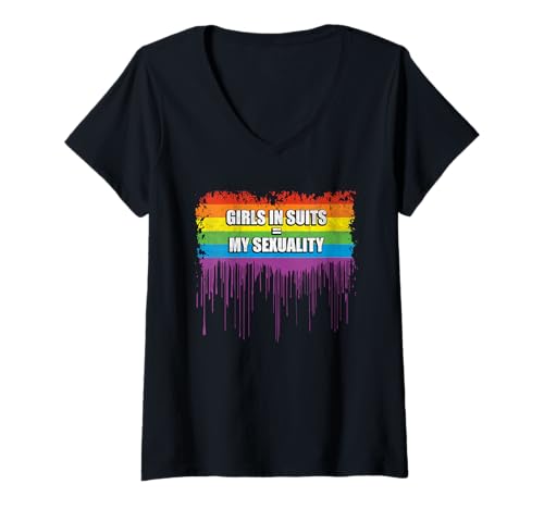 Damen Mädchen in Anzügen Meine Sexualität LGBT-Q Gay Pride Month Rainbow T-Shirt mit V-Ausschnitt von LGBT-Q Gay Pride Month Equality Rainbow Men Women