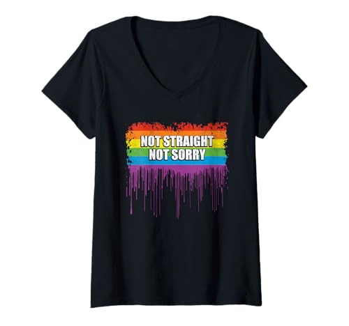 Damen Not Straight Not Sorry LGBT-Q Gay Pride Month Regenbogen-Flagge T-Shirt mit V-Ausschnitt Damen Not Straight Not Sorry LGBT-Q Gay Pride Month Regenbogen-Flagge T-Shirt mit V-Ausschnitt von LGBT-Q Gay Pride Month Equality Rainbow Men Women