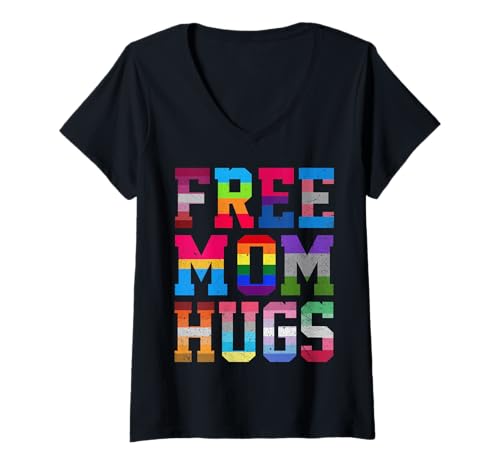 Damen Free Mom Hugs Rainbow Gay Pride Lesben Queer LGBTQ Monat T-Shirt mit V-Ausschnitt von LGBT Rainbow Co