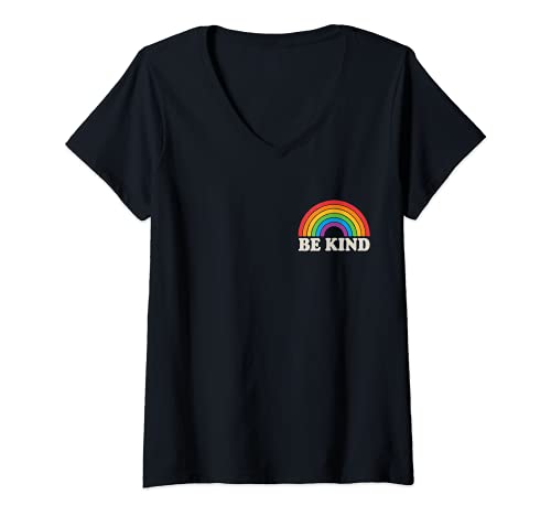 Damen LGBTQ Be Kind Pocket Gay Pride LGBT Ally Rainbow Vintage T-Shirt mit V-Ausschnitt von LGBT Rainbow Co