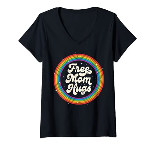Damen LGBTQ Free Mom Hugs Gay Pride LGBT Ally Rainbow Mother's Day T-Shirt mit V-Ausschnitt von LGBT Rainbow Co