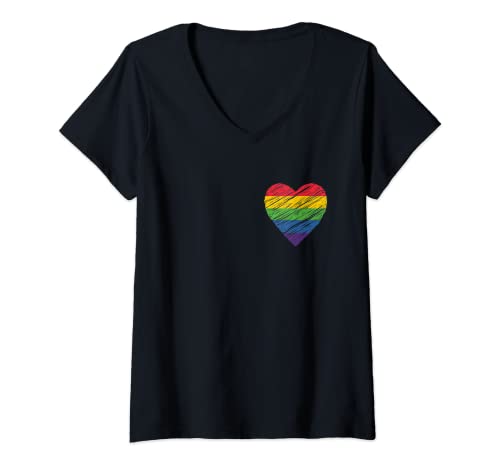 Damen LGBT Regenbogen Grunge Flagge Pride Gay Lesbian Pride Month Herz T-Shirt mit V-Ausschnitt von LGBT Rainbow Grunge Flag Pride Gay Lesbian Pride