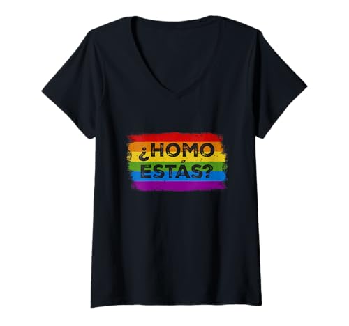 Damen Homo Estas Spanisch Mexikanisch Gay Pride Monat LGBTQ T-Shirt mit V-Ausschnitt Damen Homo Estas Spanisch Mexikanisch Gay Pride Monat LGBTQ T-Shirt mit V-Ausschnitt von LGBT Regenbogen Geschenke Damen Herren Kinder