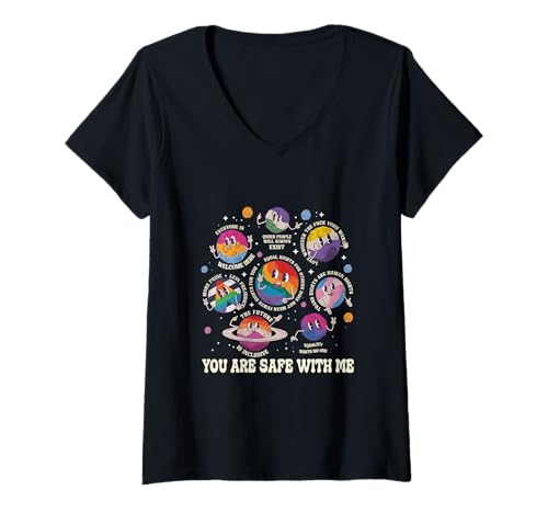 Damen You Are Safe with Me Safe Space Universe LGBTQ Pride Ally T-Shirt mit V-Ausschnitt Damen You Are Safe with Me Safe Space Universe LGBTQ Pride Ally T-Shirt mit V-Ausschnitt von LGBT Shirts Gay Pride Lesbian Bi Trans Gifts