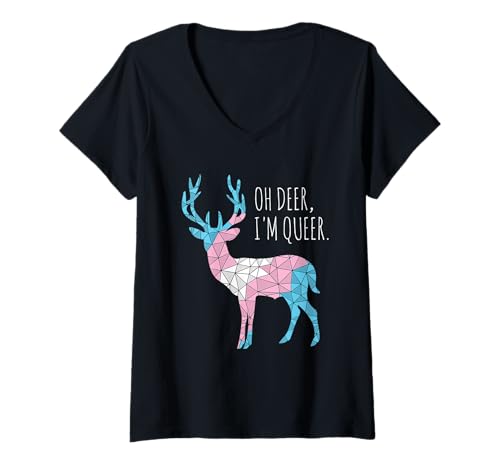 Damen Oh deer I'm queer Trans Hirsch LGBT CSD Transgender T-Shirt mit V-Ausschnitt von LGBT Trans Pride