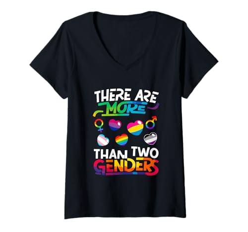 Damen There Are More Than Two Genders Proud LGBT Colorful Hearts T-Shirt mit V-Ausschnitt von LGBT Vacations Costume