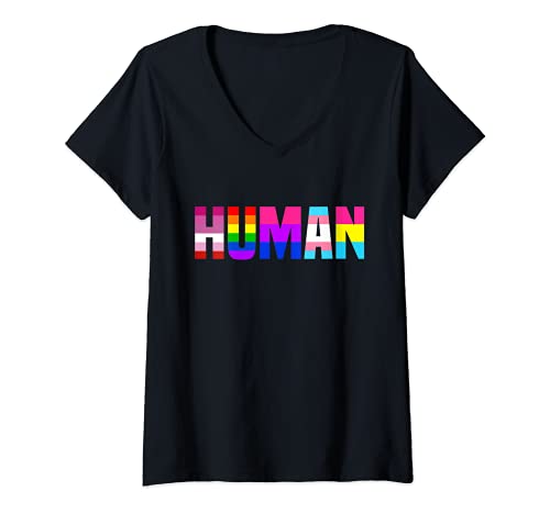 Damen HUMAN Flag LGBTQ Gay Lesbian Queer Pride Month Transgender T-Shirt mit V-Ausschnitt Damen HUMAN Flag LGBTQ Gay Lesbian Queer Pride Month Transgender T-Shirt mit V-Ausschnitt von LGBT & LGBTQ+ Human Flag CSD Parade