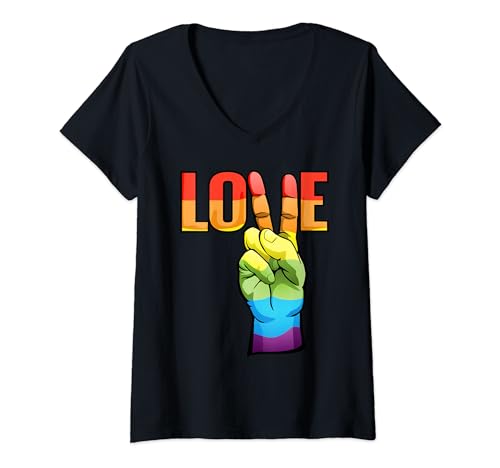 Damen Buntes Regenbogen-Friedenszeichen Liebe LGBTQ+ Gay Lesbian Pride T-Shirt mit V-Ausschnitt Damen Buntes Regenbogen-Friedenszeichen Liebe LGBTQ+ Gay Lesbian Pride T-Shirt mit V-Ausschnitt von LGBTQ+ Peace Love Rainbow Gay Lesbian Pride