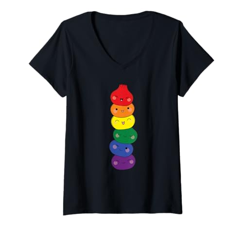 Damen Dumpling Turm Regenbogen LGTBQ Pride Dim Sum T-Shirt mit V-Ausschnitt von LGBTQ+ Pride Dim Sum Food Support Designs