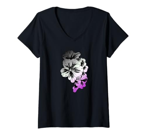 Damen Subtile Asexual Pride Floral Flower LGBT Ace Asexualität Flagge T-Shirt mit V-Ausschnitt Damen Subtile Asexual Pride Floral Flower LGBT Ace Asexualität Flagge T-Shirt mit V-Ausschnitt von LGBTQ Asexual Pride Designs