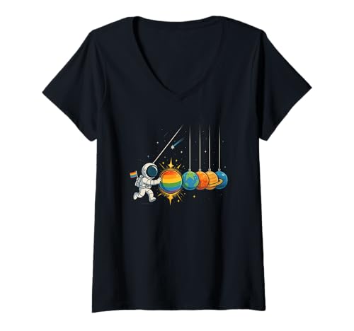 Damen Lustiges Weltraum Planeten Newton Pendel LGBTQ Shirt T-Shirt mit V-Ausschnitt Damen Lustiges Weltraum Planeten Newton Pendel LGBTQ Shirt T-Shirt mit V-Ausschnitt von LGBTQ Astronomie Physik Wissenschaft Weltraum