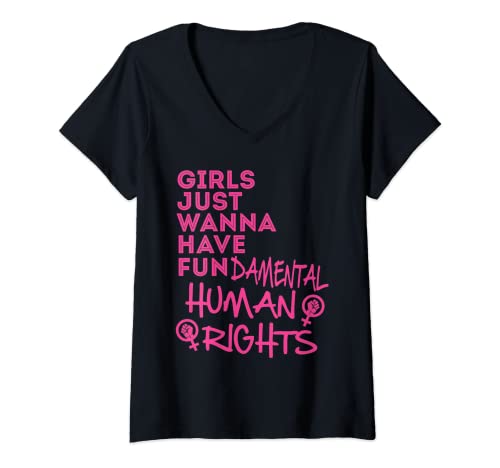 Damen Girls Just Wanna Have Fundamental Rights Feminism T-Shirt mit V-Ausschnitt Damen Girls Just Wanna Have Fundamental Rights Feminism T-Shirt mit V-Ausschnitt von LGBTQ Bi Pride Stuff Human Womens Rights Equality