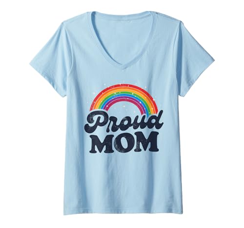 Damen LGBTQ Proud Mom Gay Pride LGBT Ally Rainbow Muttertag T-Shirt mit V-Ausschnitt Damen LGBTQ Proud Mom Gay Pride LGBT Ally Rainbow Muttertag T-Shirt mit V-Ausschnitt von LGBTQ Family Rainbow Co