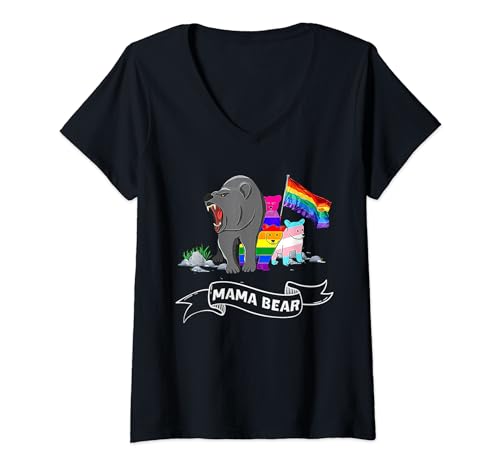 Damen Mama Bear Humans LGBTQ Gay Pride Freiheit Liebe Familie T-Shirt mit V-Ausschnitt von LGBTQ Lesbian Gay Bisexual Trans Queer Pride