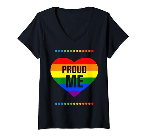 Damen Proud Me LGBTQ Gay Pride Freedom Love Heart T-Shirt mit V-Ausschnitt von LGBTQ Lesbian Gay Bisexual Trans Queer Pride