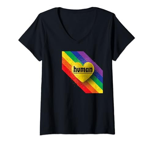 Damen Wir sind alle Menschen LGBTQ Gay Pride Freedom Love Heart T-Shirt mit V-Ausschnitt von LGBTQ Lesbian Gay Bisexual Trans Queer Pride