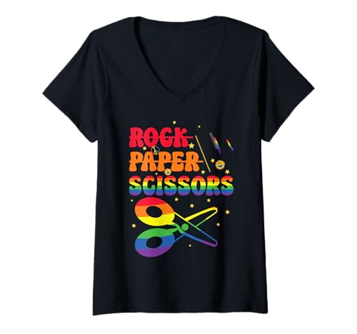 Damen Schere Stein Papier Spruch LGBTQ Regenbogen Homosexuell T-Shirt mit V-Ausschnitt Damen Schere Stein Papier Spruch LGBTQ Regenbogen Homosexuell T-Shirt mit V-Ausschnitt von LGBTQ Parade Design Für Schwule Und Lesben