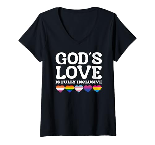 Damen God's Love Is Fully Inclusive LGBTQIA+ Gay Pride Christian T-Shirt mit V-Ausschnitt Damen God's Love Is Fully Inclusive LGBTQIA+ Gay Pride Christian T-Shirt mit V-Ausschnitt von LGBTQ Pride Gay Month Apparel