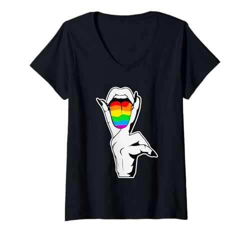 Damen LGBTQ Lesbisch & Schwul Zunge T-Shirt mit V-Ausschnitt Damen LGBTQ Lesbisch & Schwul Zunge T-Shirt mit V-Ausschnitt von LGBTQ - Pride Lesbian Gay Trans Merch